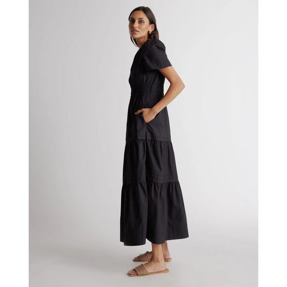 QUINCE Black 100% Organic Cotton Tiered Maxi Dress NWT Size Large - Picture 6 of 14